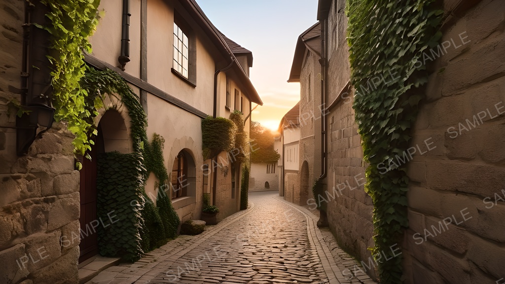 【2k背景素材】中世ファンタジー 夕刻の石畳路地|10枚セット