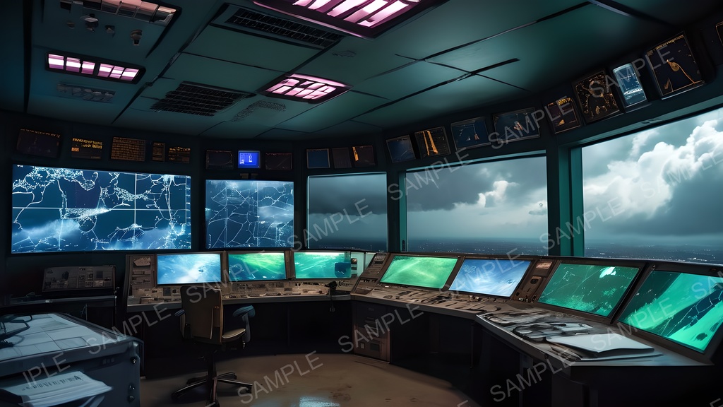 【2k背景素材】退廃サイバーパンク 気象制御塔・管制室|10枚セット