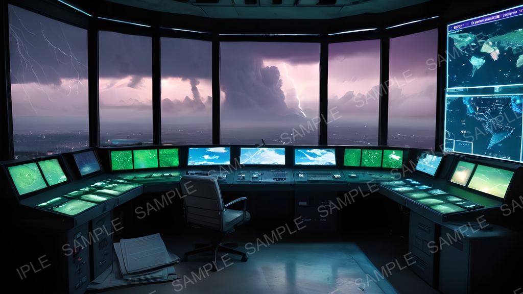 【2k背景素材】退廃サイバーパンク 気象制御塔・管制室|10枚セット