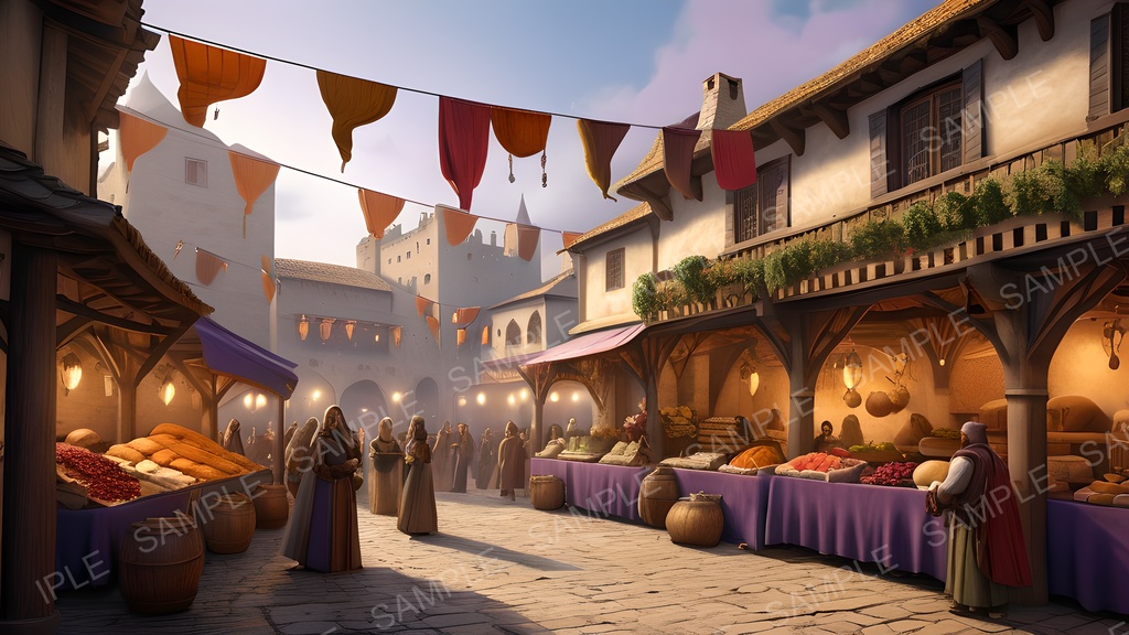 【2k背景素材】中世ファンタジー 交易都市の収穫祭|10枚セット
