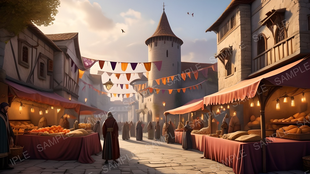 【2k背景素材】中世ファンタジー 交易都市の収穫祭|10枚セット