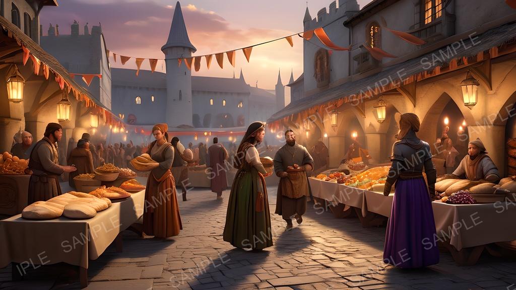 【2k背景素材】中世ファンタジー 交易都市の収穫祭|10枚セット