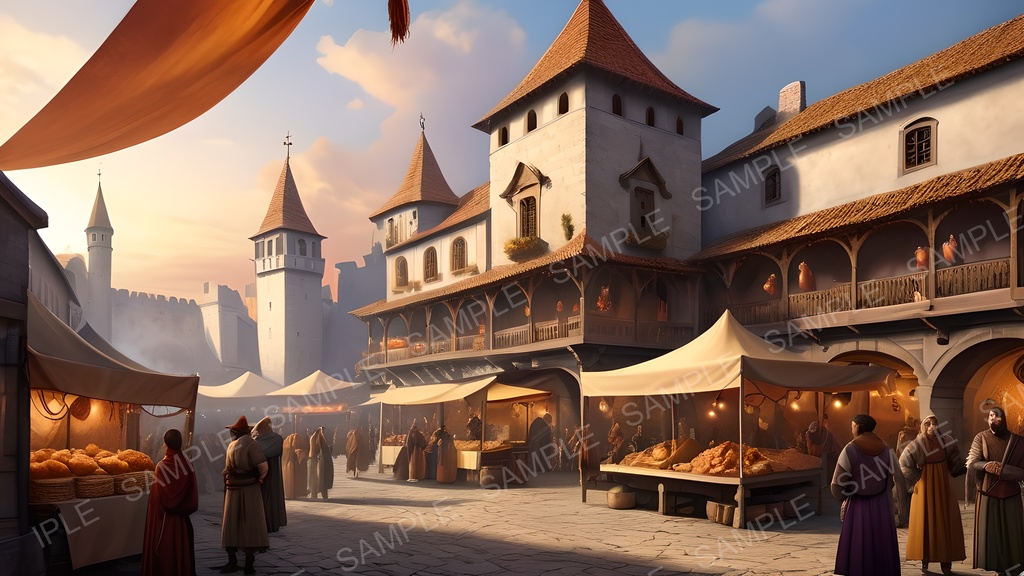 【2k背景素材】中世ファンタジー 交易都市の収穫祭|10枚セット