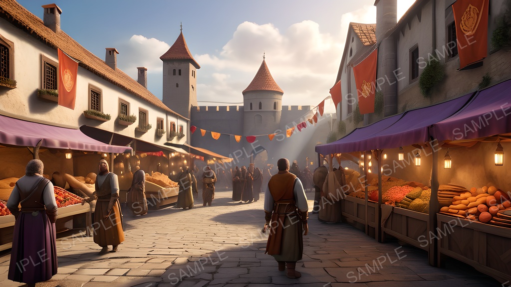 【2k背景素材】中世ファンタジー 交易都市の収穫祭|10枚セット