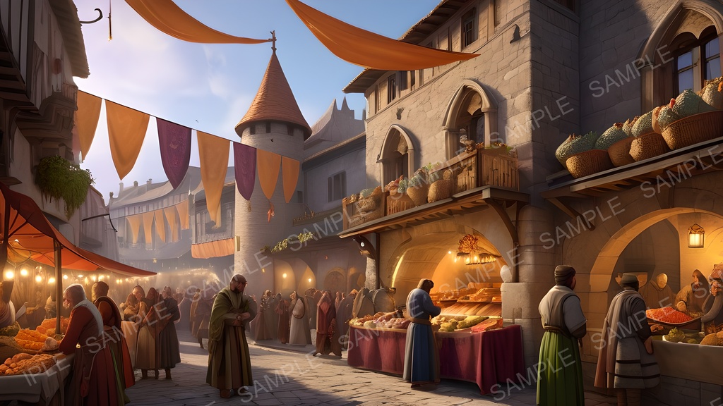 【2k背景素材】中世ファンタジー 交易都市の収穫祭|10枚セット