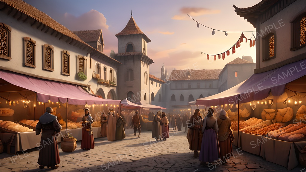 【2k背景素材】中世ファンタジー 交易都市の収穫祭|10枚セット