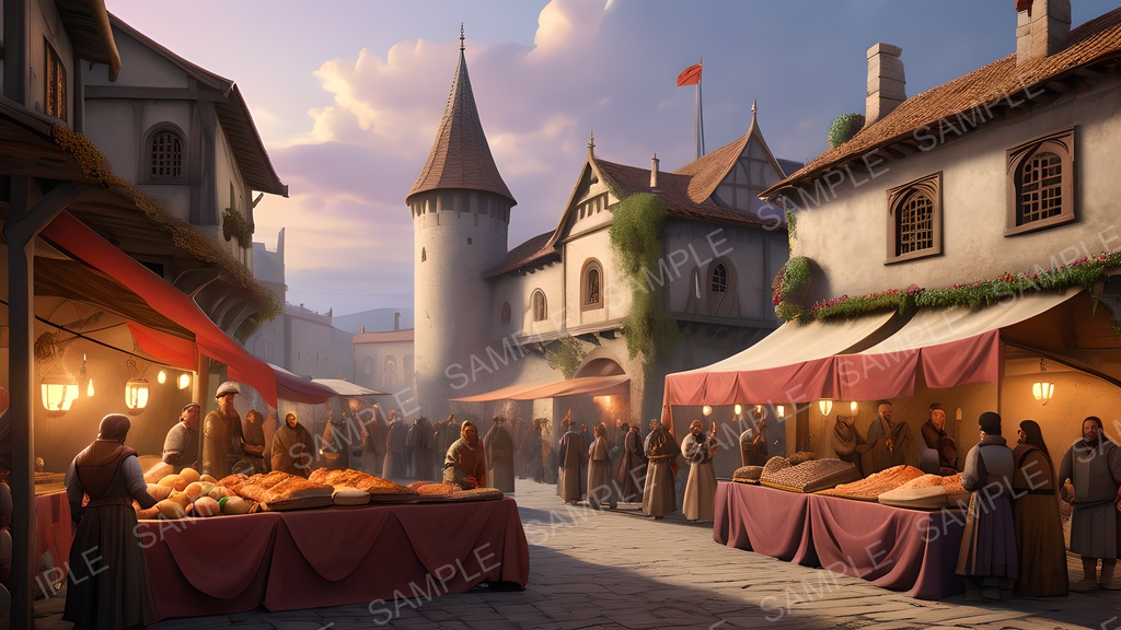 【2k背景素材】中世ファンタジー 交易都市の収穫祭|10枚セット