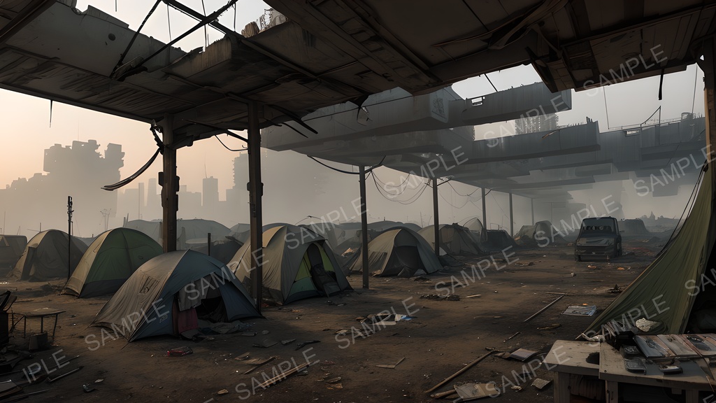 【2k背景素材】退廃サイバーパンク|逃亡者キャンプの廃墟|10枚セット