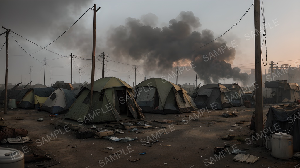 【2k背景素材】退廃サイバーパンク|逃亡者キャンプの廃墟|10枚セット