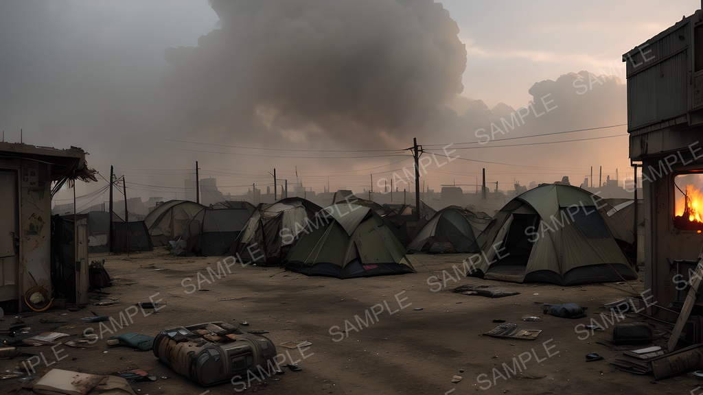 【2k背景素材】退廃サイバーパンク|逃亡者キャンプの廃墟|10枚セット