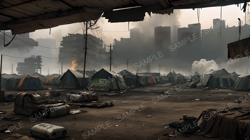 【2k背景素材】退廃サイバーパンク|逃亡者キャンプの廃墟|10枚セット