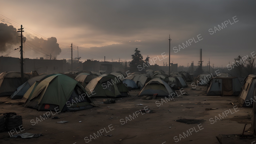 【2k背景素材】退廃サイバーパンク|逃亡者キャンプの廃墟|10枚セット