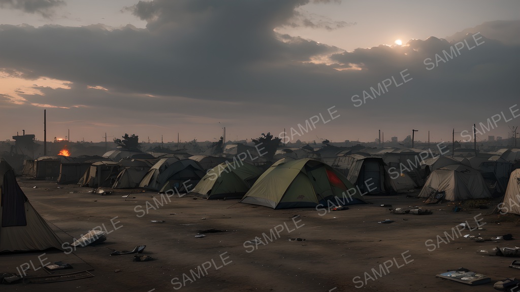 【2k背景素材】退廃サイバーパンク|逃亡者キャンプの廃墟|10枚セット