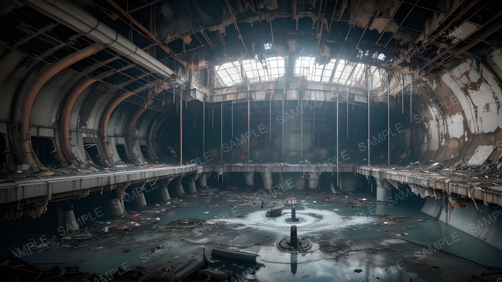 【背景素材】崩壊する地下水処理施設|暴走する水圧と電流の奔流|10枚セット