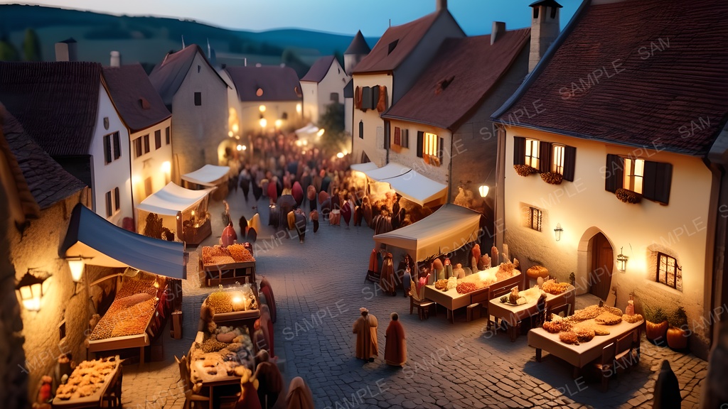 【2k背景素材】中世ファンタジー|夜の収穫祭広場|10枚セット