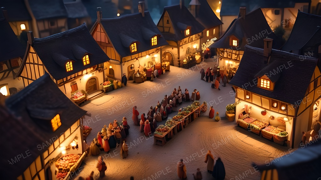 【2k背景素材】中世ファンタジー|夜の収穫祭広場|10枚セット