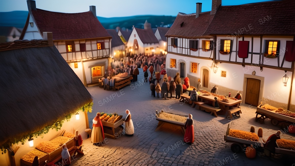 【2k背景素材】中世ファンタジー|夜の収穫祭広場|10枚セット