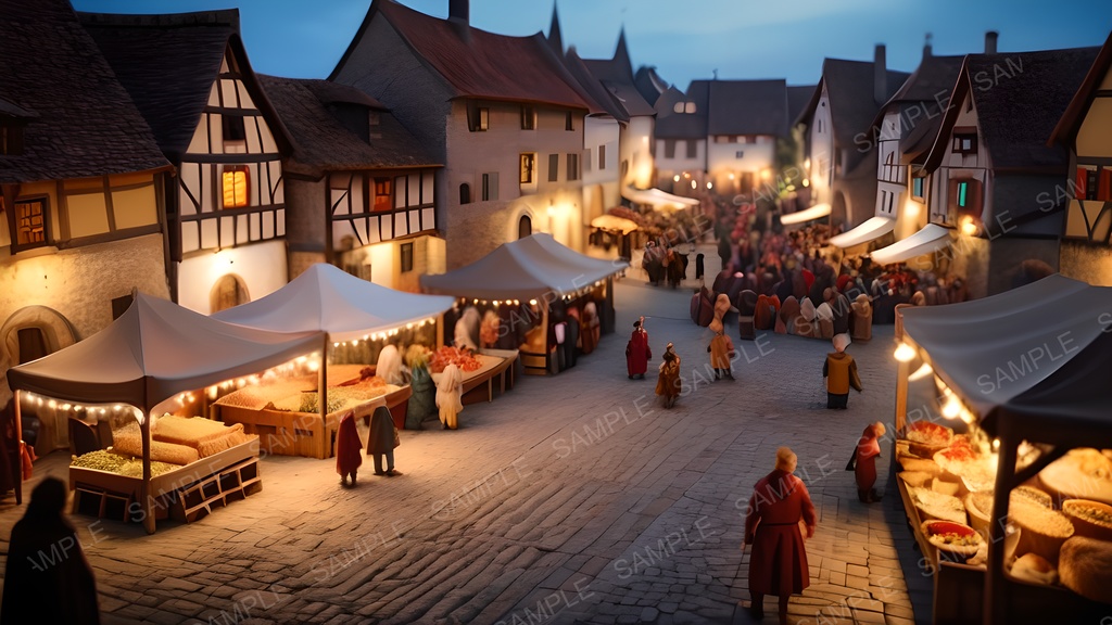 【2k背景素材】中世ファンタジー|夜の収穫祭広場|10枚セット