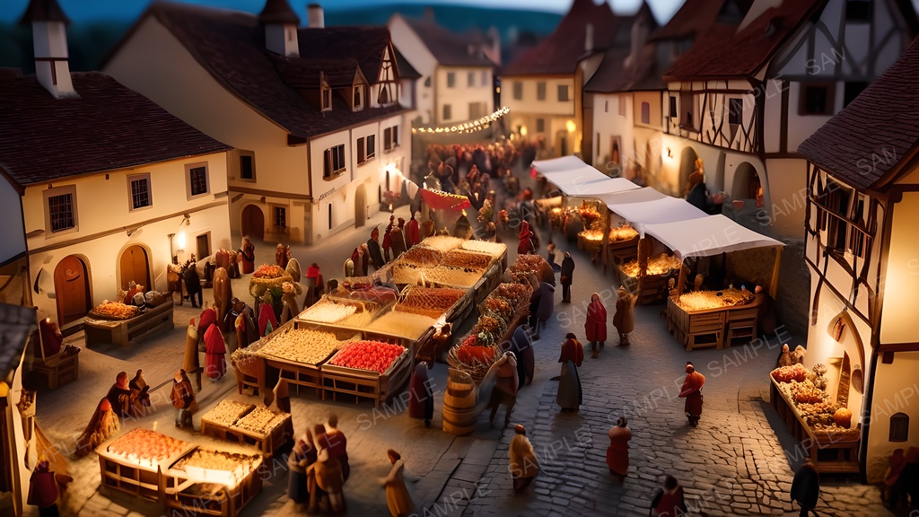 【2k背景素材】中世ファンタジー|夜の収穫祭広場|10枚セット