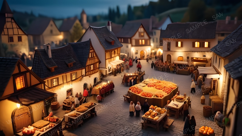 【2k背景素材】中世ファンタジー|夜の収穫祭広場|10枚セット