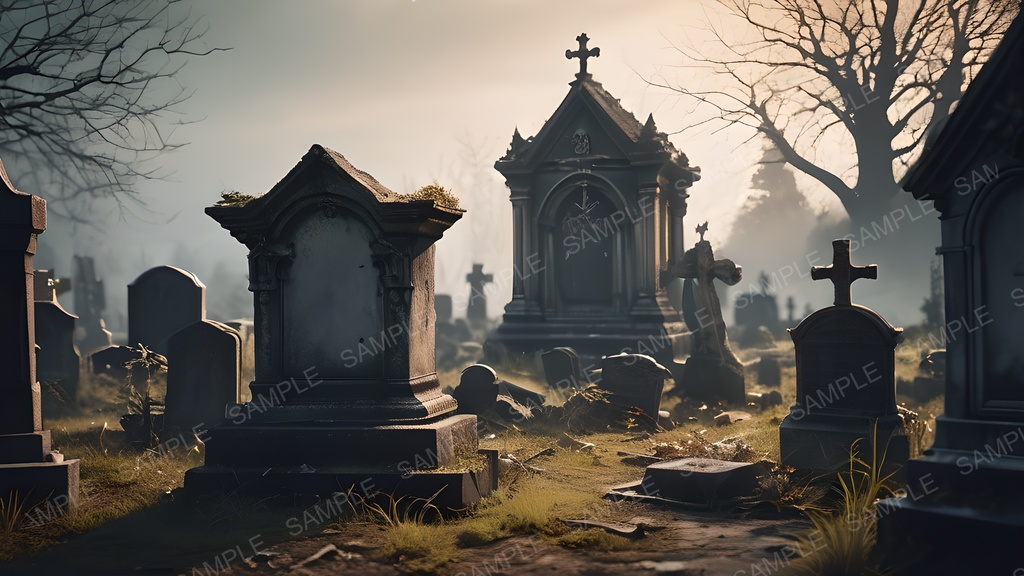 【2k背景素材】退廃ファンタジー|静寂と朽廃の霊園景観|10枚セット