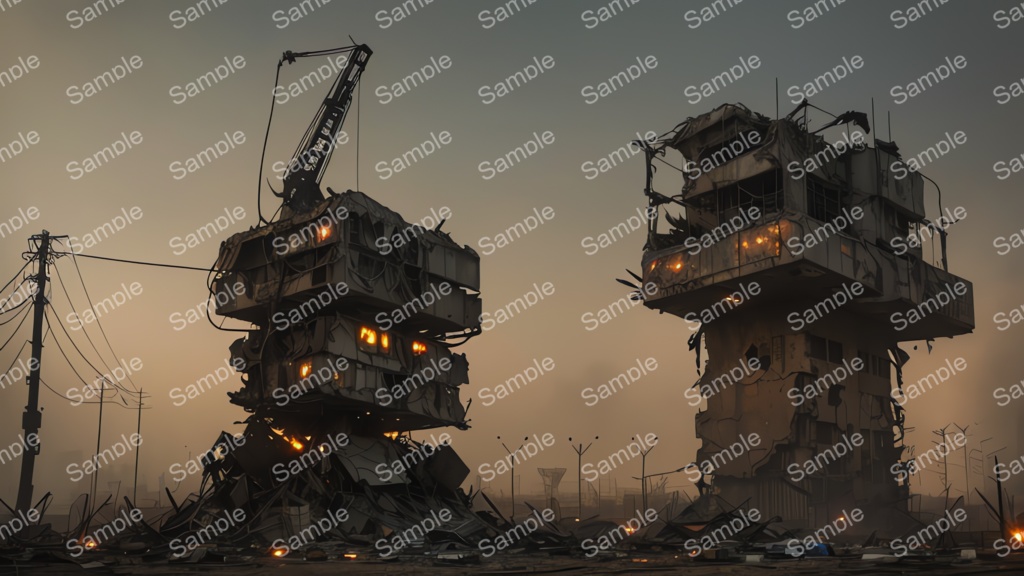 退廃サイバーパンク|焼け落ちた監視塔跡