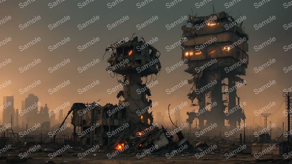 退廃サイバーパンク|焼け落ちた監視塔跡