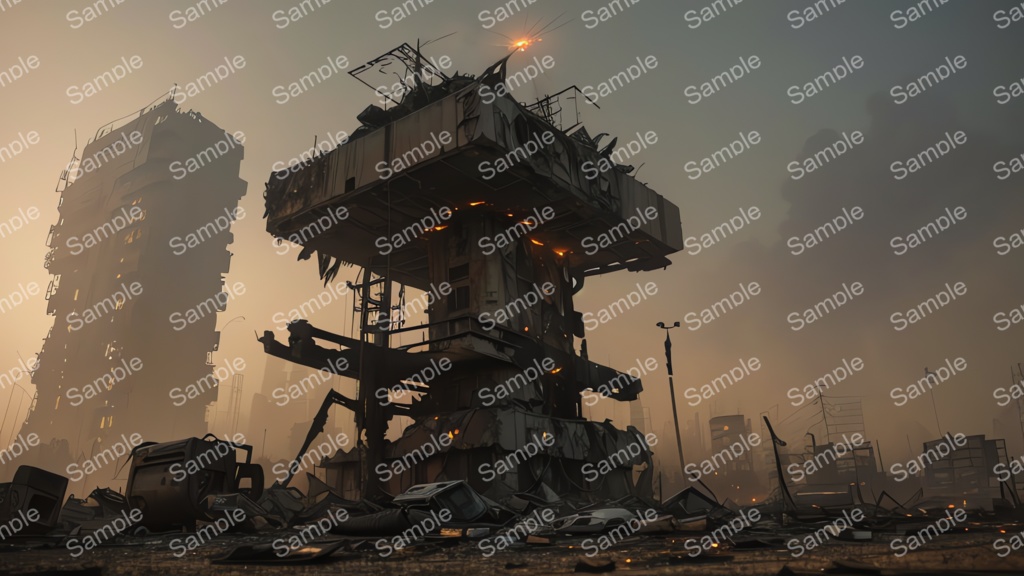 退廃サイバーパンク|焼け落ちた監視塔跡