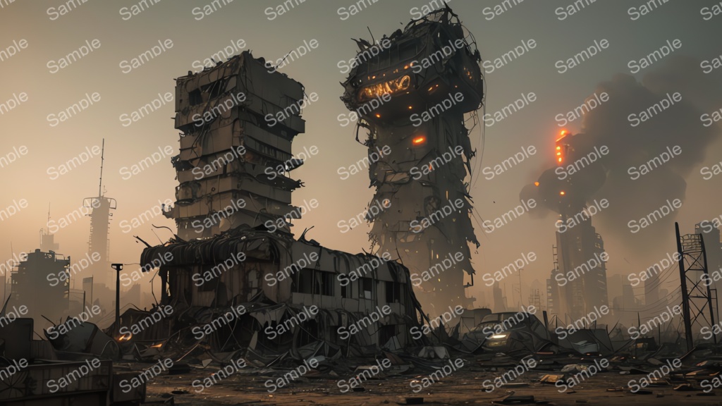 退廃サイバーパンク|焼け落ちた監視塔跡