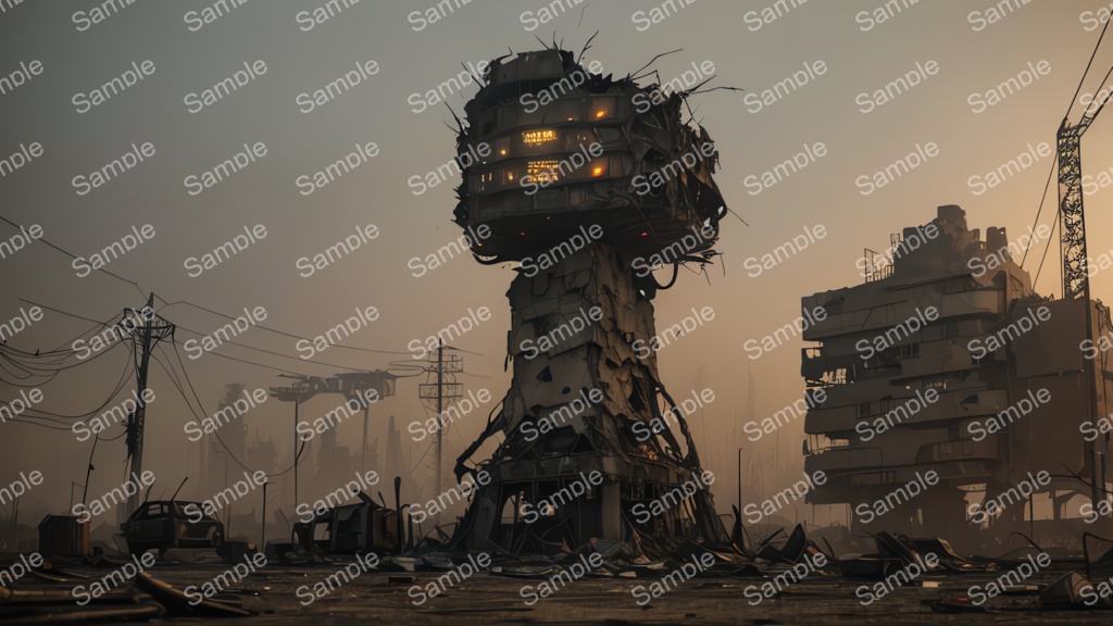 退廃サイバーパンク｜焼け落ちた監視塔跡