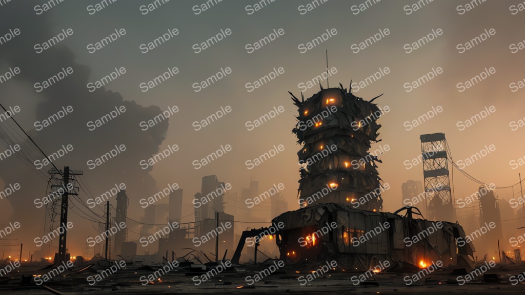 退廃サイバーパンク|焼け落ちた監視塔跡