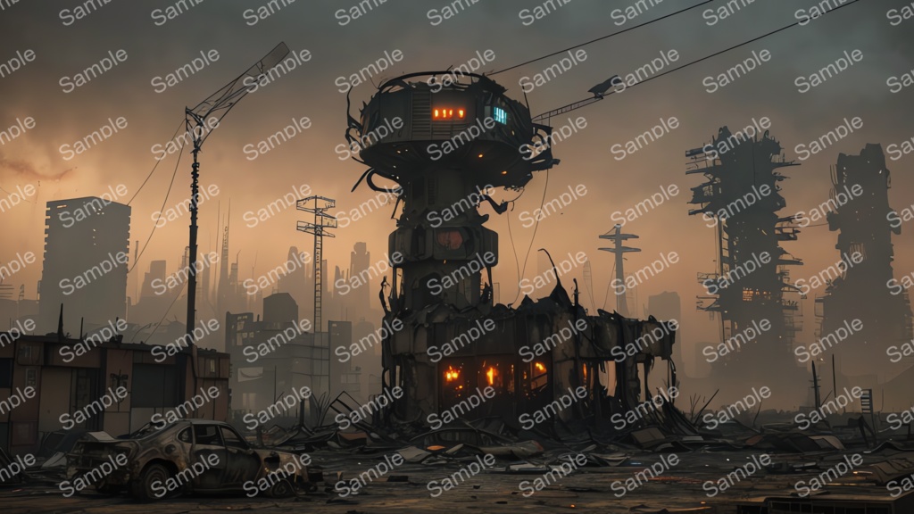 退廃サイバーパンク|焼け落ちた監視塔跡