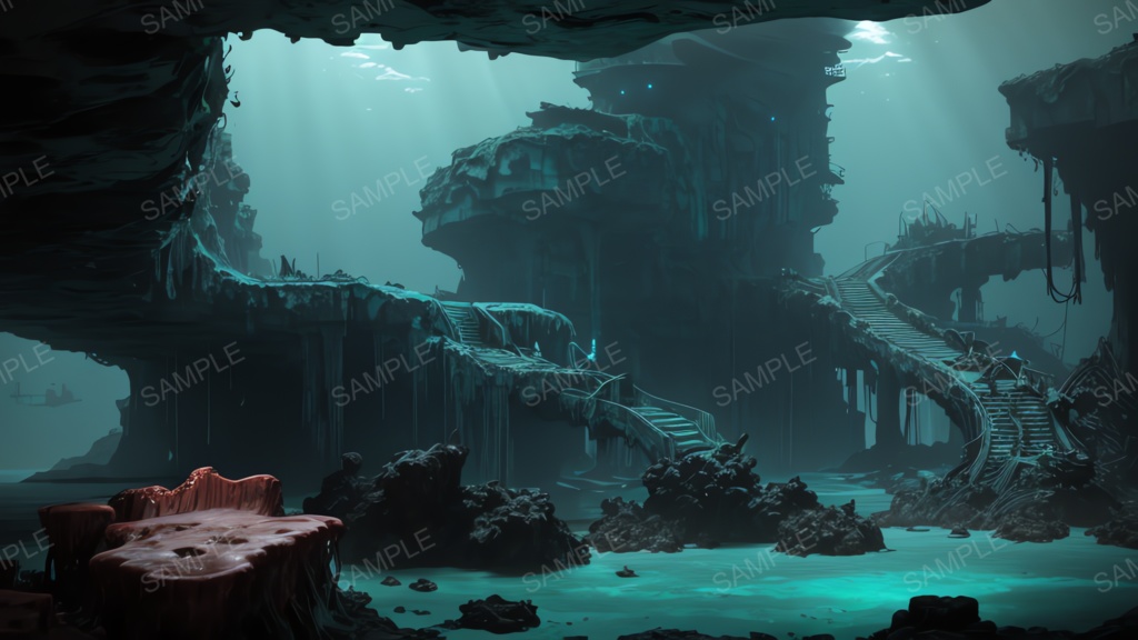 退廃サイバーパンク|海底都市の残骸 part1|10枚セット