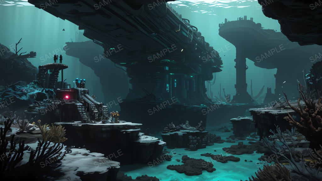 退廃サイバーパンク|海底都市の残骸 part1|10枚セット