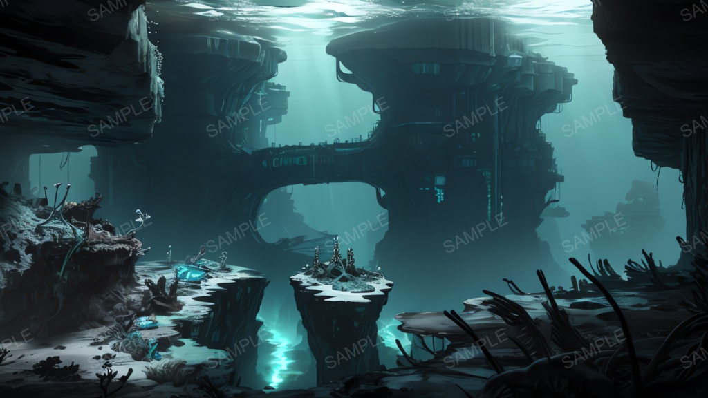 退廃サイバーパンク|海底都市の残骸 part1|10枚セット