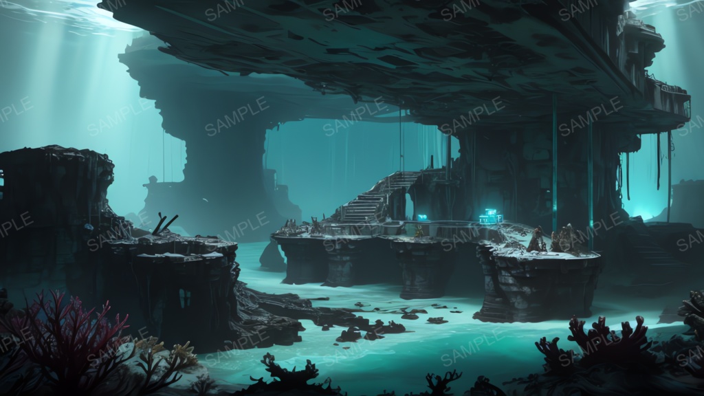 退廃サイバーパンク|海底都市の残骸 part1|10枚セット