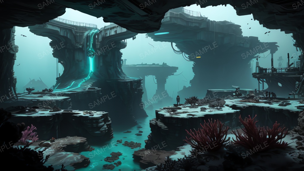 退廃サイバーパンク｜海底都市の残骸 part1｜10枚セット