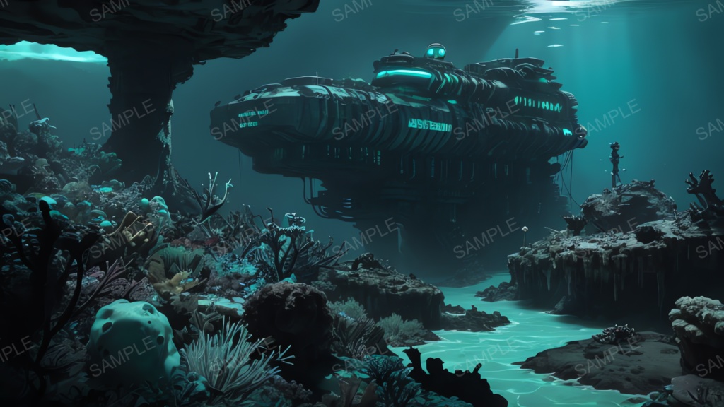 退廃サイバーパンク|海底都市の残骸 part1|10枚セット