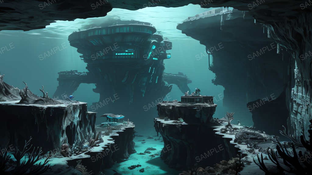 退廃サイバーパンク|海底都市の残骸 part1|10枚セット