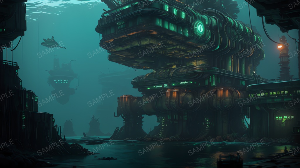 退廃サイバーパンク｜海底都市の残骸 part2｜10枚セット