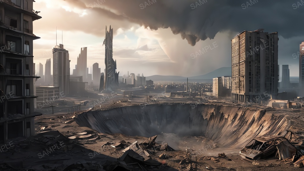 退廃サイバーパンク|隕石衝突した都市|10枚セット