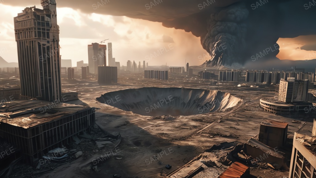 退廃サイバーパンク|隕石衝突した都市|10枚セット