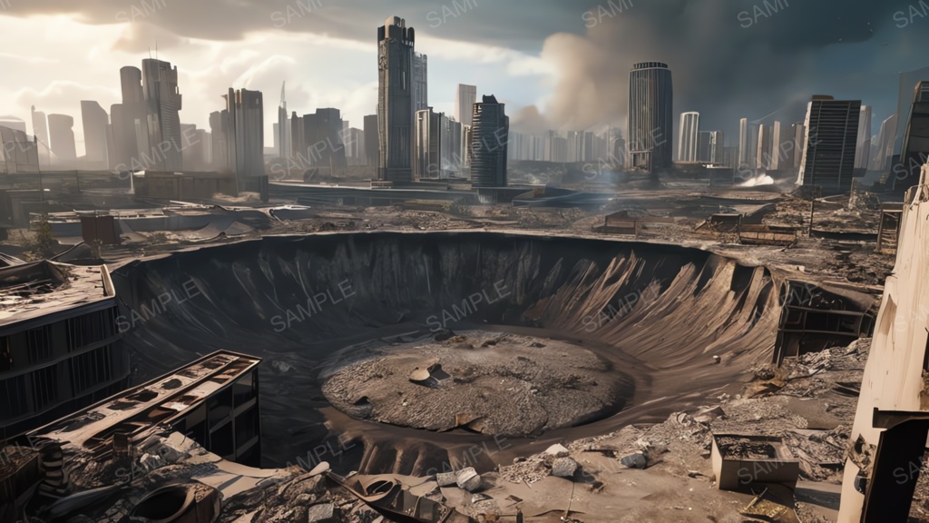 退廃サイバーパンク|隕石衝突した都市|10枚セット