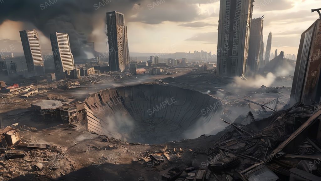 退廃サイバーパンク|隕石衝突した都市|10枚セット