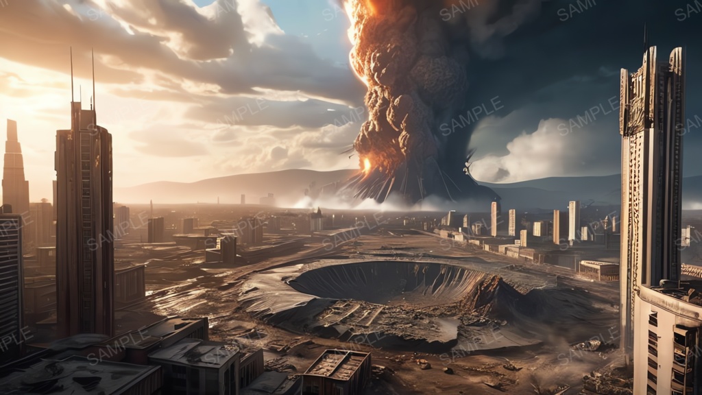 退廃サイバーパンク|隕石衝突した都市|10枚セット