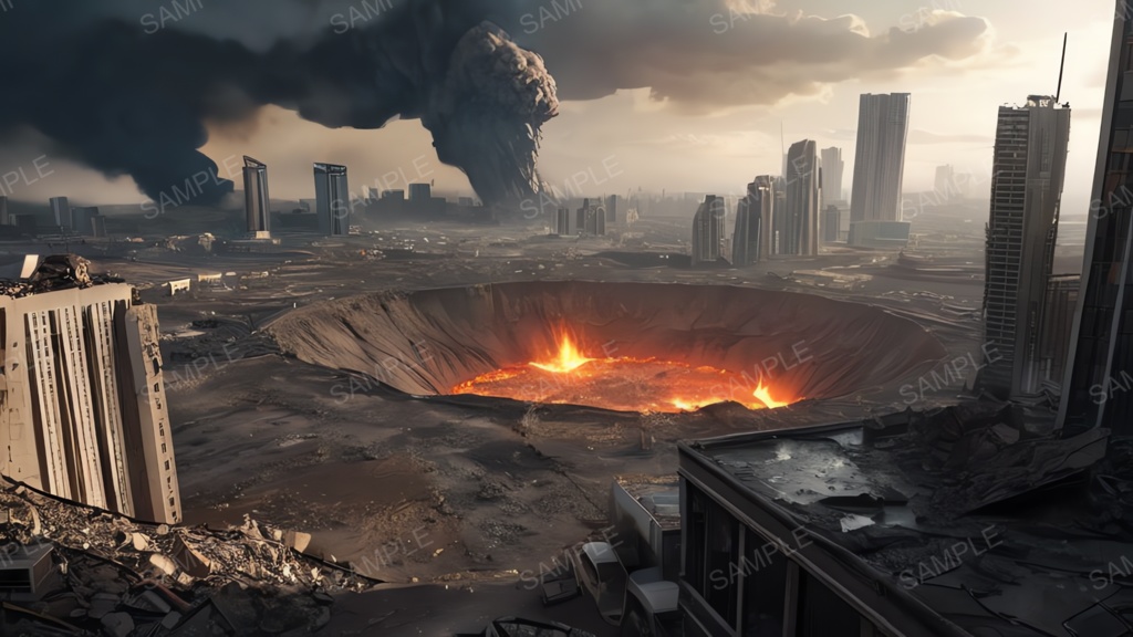 退廃サイバーパンク|隕石衝突した都市|10枚セット