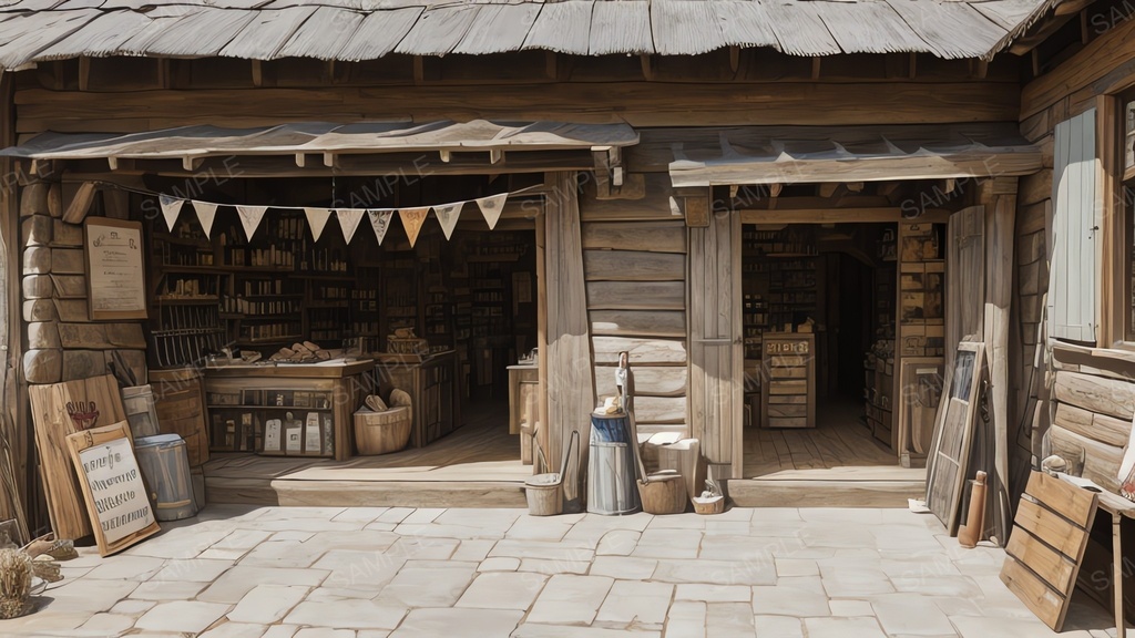 中世ファンタジー|街道沿い交易街の商店|10枚セット