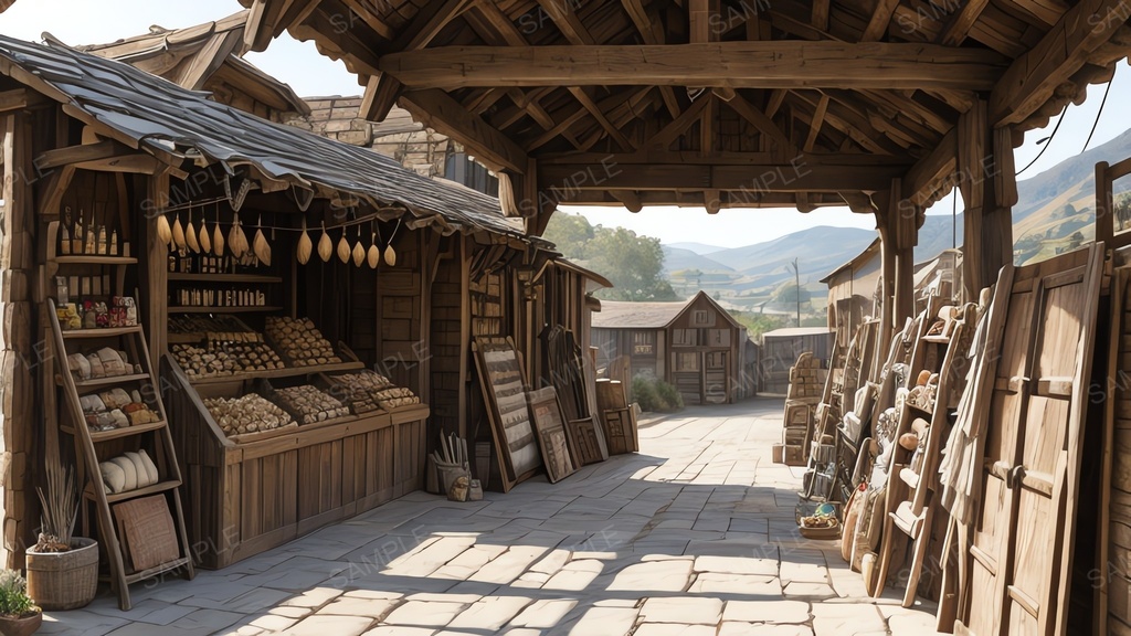 中世ファンタジー|街道沿い交易街の商店|10枚セット