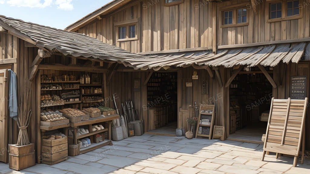 中世ファンタジー|街道沿い交易街の商店|10枚セット