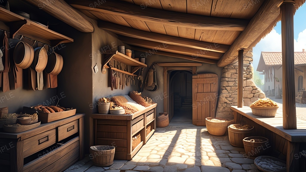 中世ファンタジー|街道沿いの露店商店(アニメ調)|10枚セット